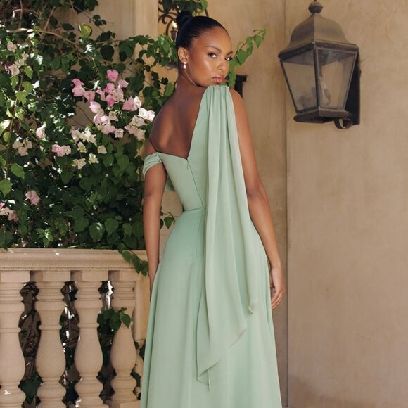 New Dusty Rose Mother Of Bride Gown w/ Draped Bodice & One Shoulder Neck CD T716 - Picture 5 of 10